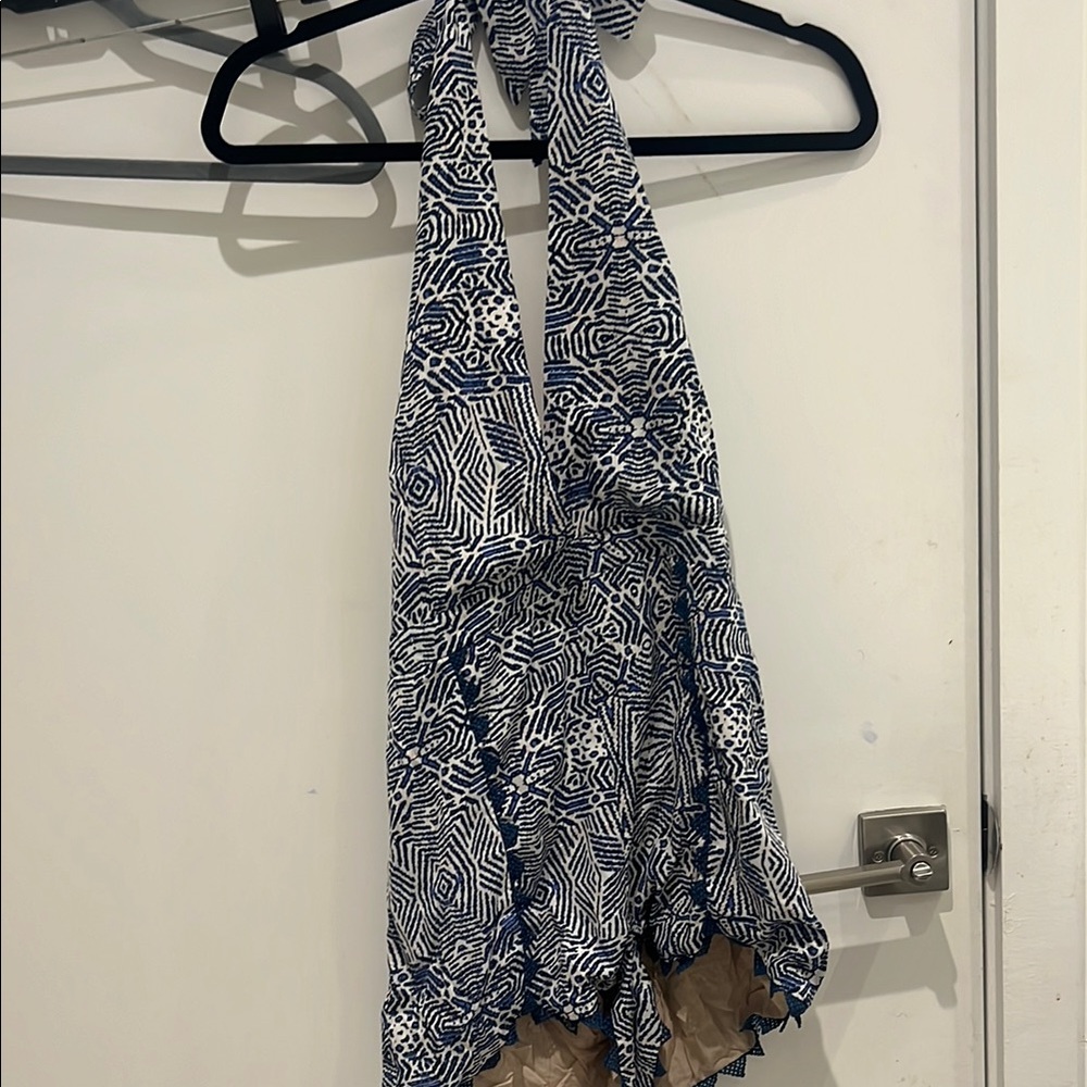 Chic Blue and White Patterned Halter Top